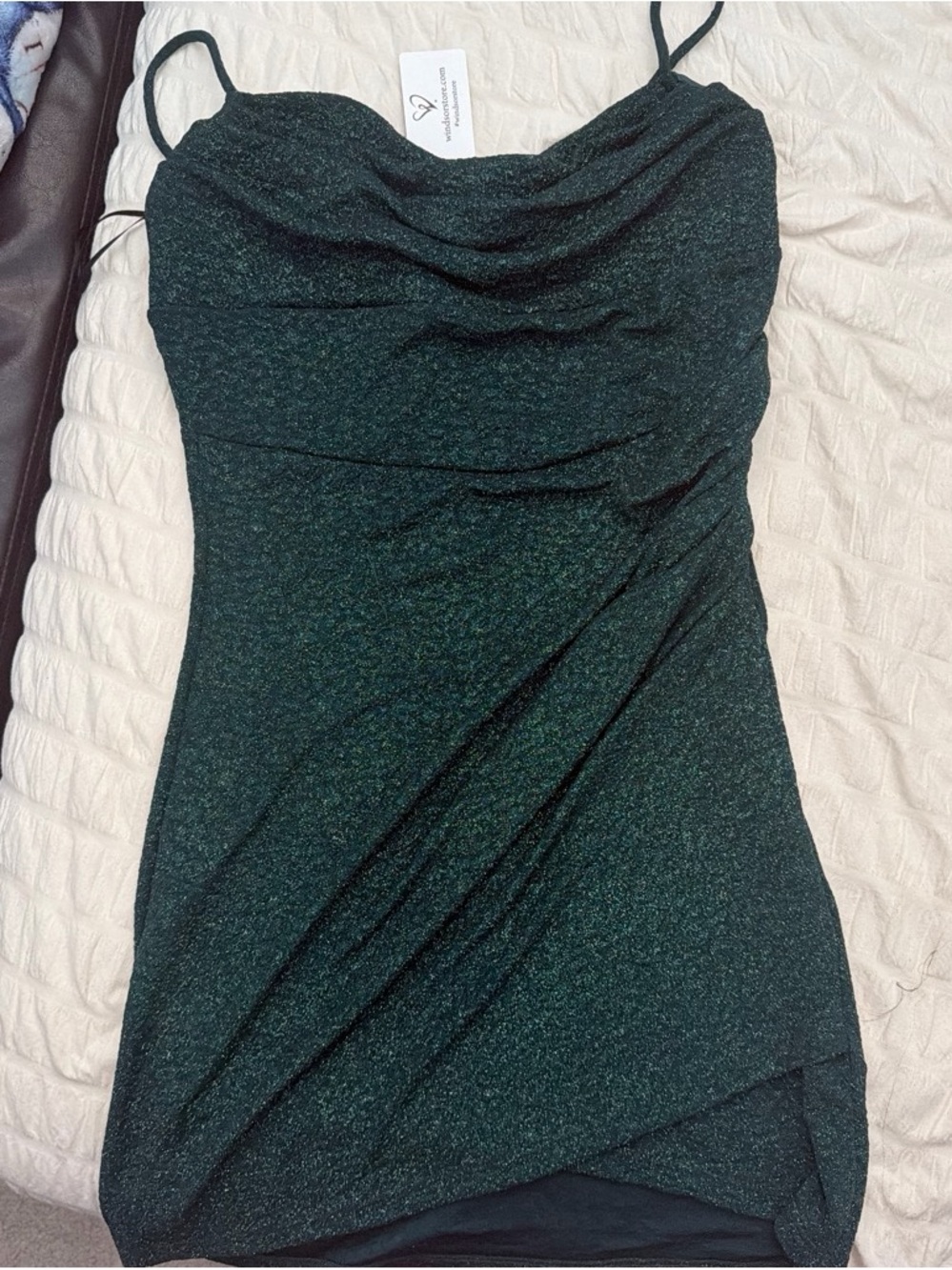 Windsor Emerald Green Glitter Cowl Midi Dress